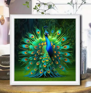Preview: Diamond Painting  Pfau mit farbenprächtigem Federrad